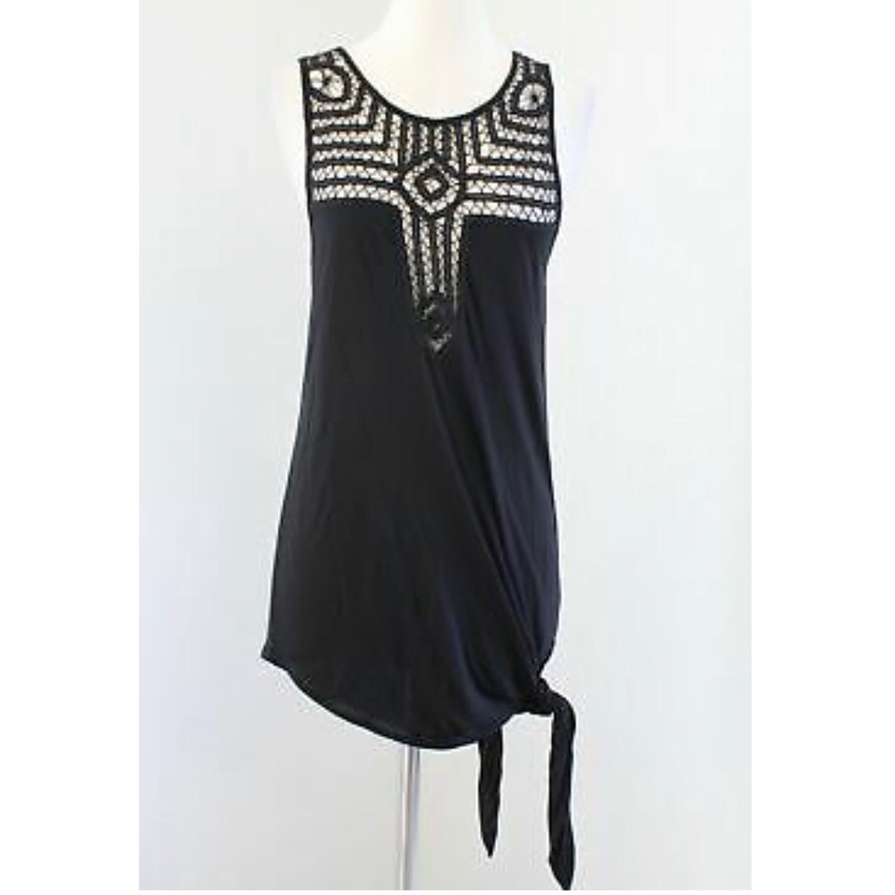 Free People Black Crochet  Side Tie Tunic